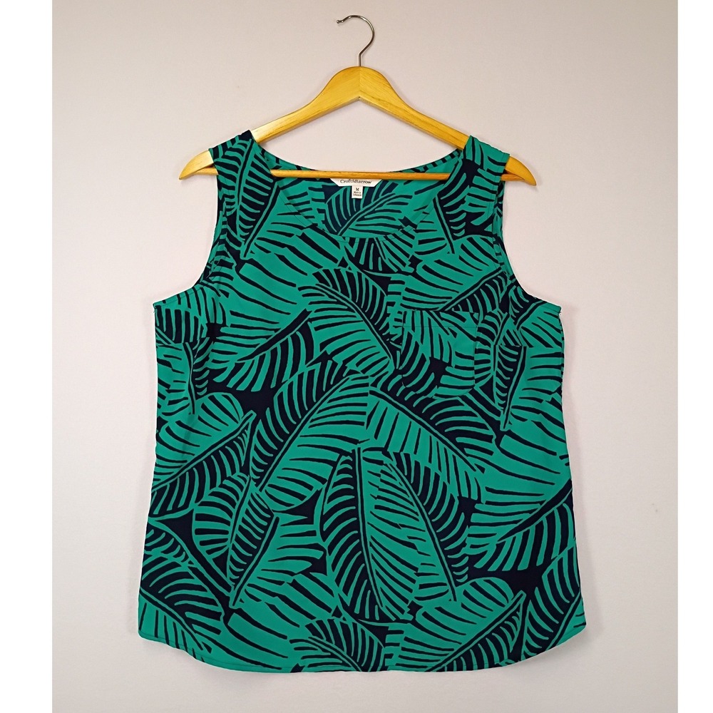 Tropical Palm Croft & Barrow Womens Size M Green Navy Sleeveless Scoop Neck Tank